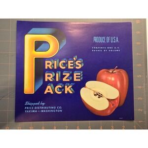 Vintage Price Distributing Co. Yakima Washington Produce of‎ USA Apple Poster
